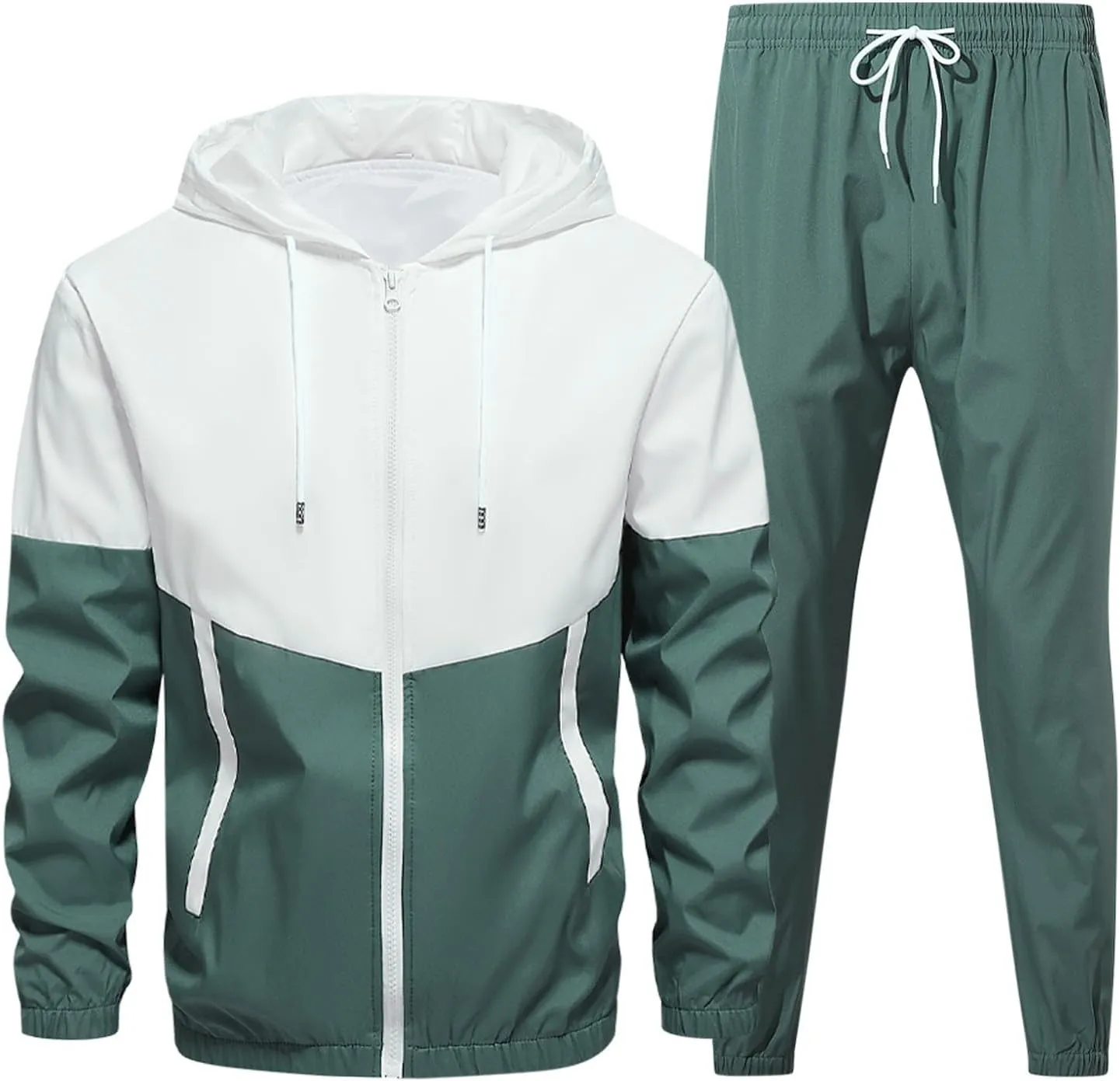 Men's 2 Pieces Sweatsuit Set Patchwork Color Block Zip Long Sleeve Hooded Jackets and Sweatpants Casual Athletic Sets