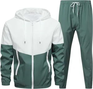 Men's 2 Pieces Sweatsuit Set Patchwork Color Block Zip Long Sleeve Hooded Jackets and Sweatpants Casual Athletic Sets
