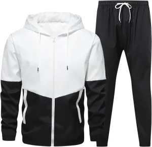 Men's 2 Pieces Sweatsuit Set Patchwork Color Block Zip Long Sleeve Hooded Jackets and Sweatpants Casual Athletic Sets