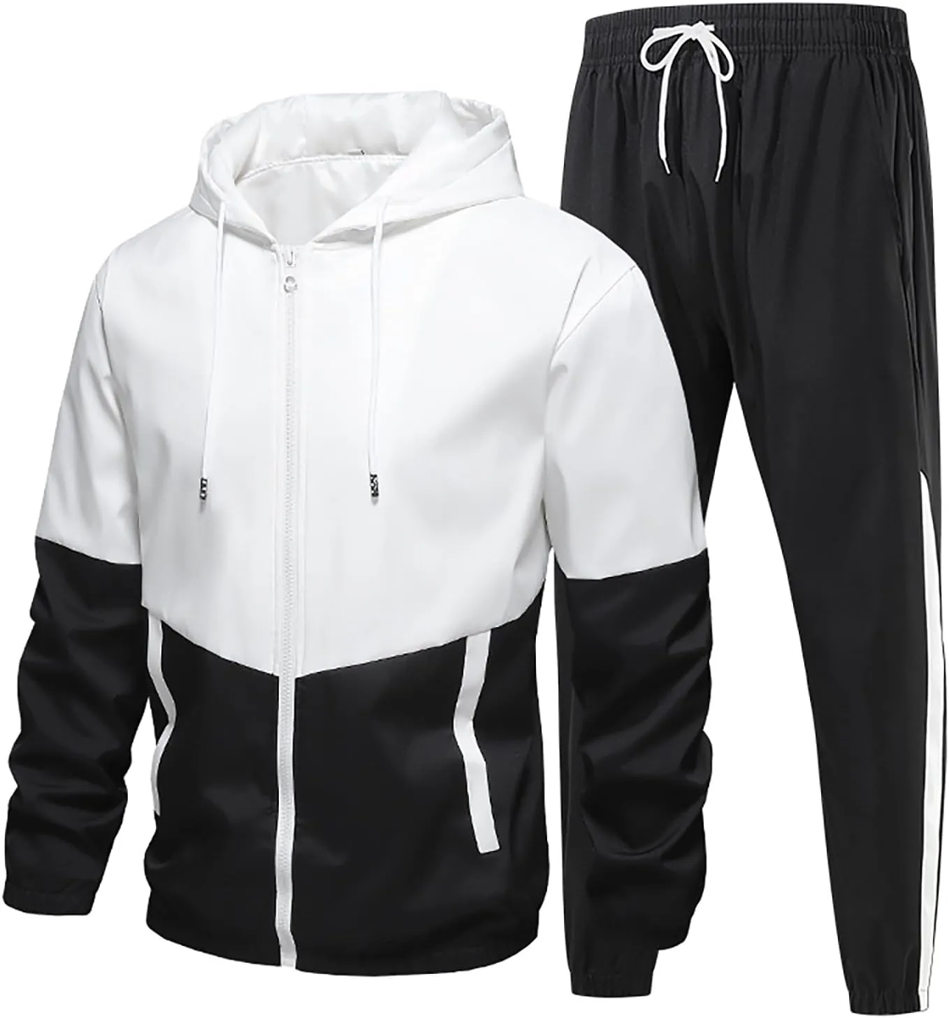 Men's 2 Pieces Sweatsuit Set Patchwork Color Block Zip Long Sleeve Hooded Jackets and Sweatpants Casual Athletic Sets