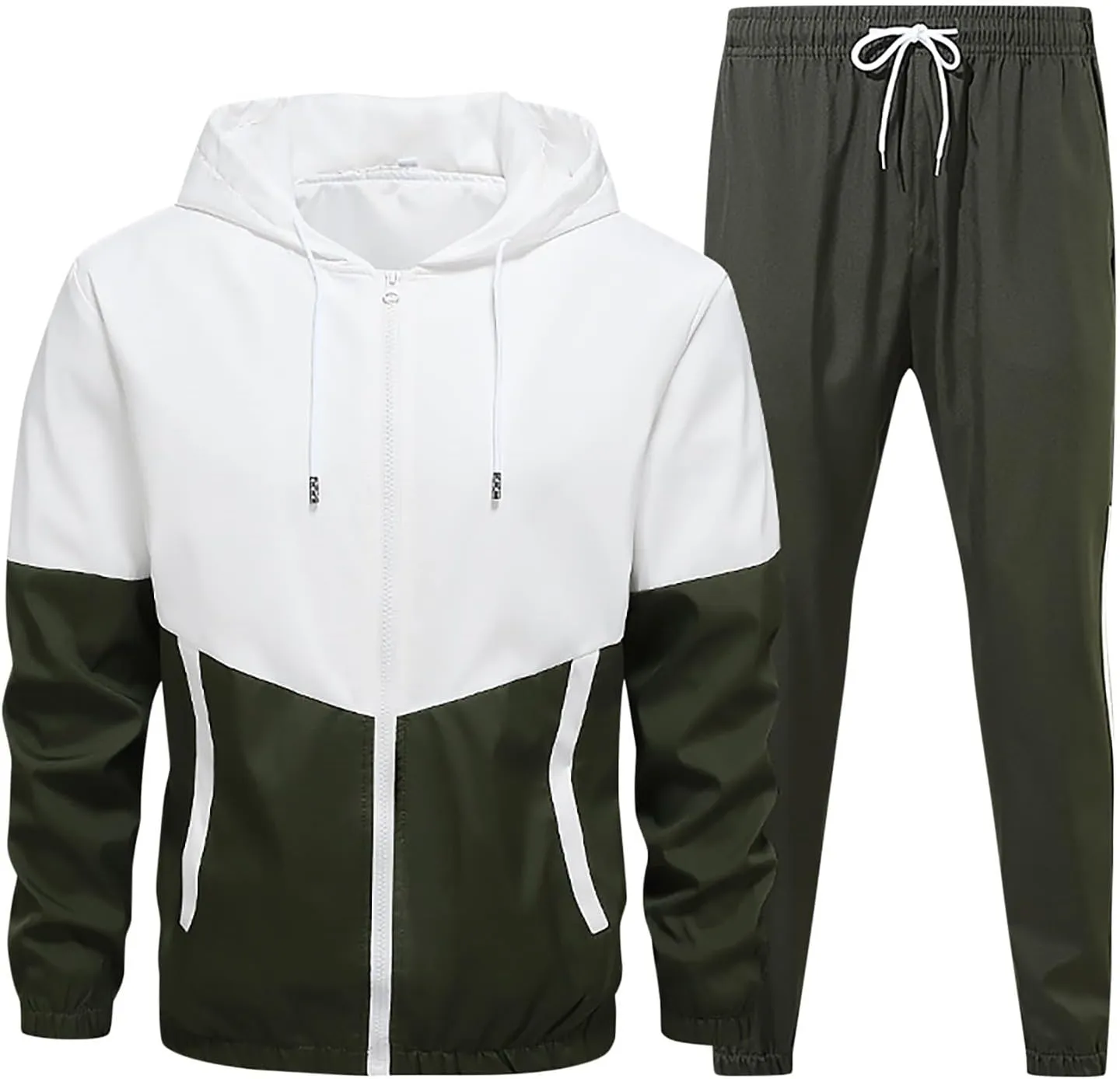 Men's 2 Pieces Sweatsuit Set Patchwork Color Block Zip Long Sleeve Hooded Jackets and Sweatpants Casual Athletic Sets