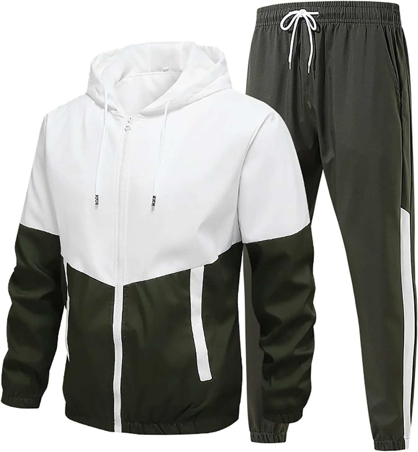 Men's 2 Pieces Sweatsuit Set Patchwork Color Block Zip Long Sleeve Hooded Jackets and Sweatpants Casual Athletic Sets