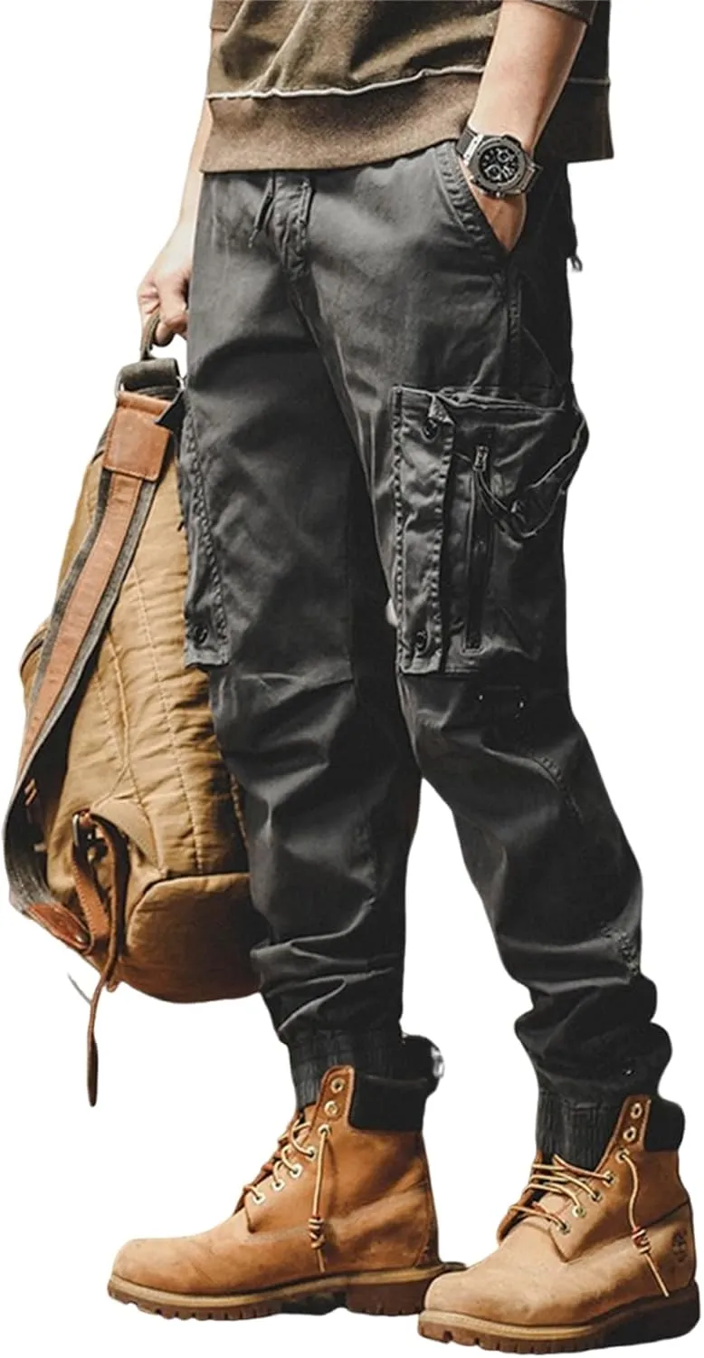 Men's 2025 Work Pants Straight Outdoor Tactical Casual Pants Drawstring Trousers
