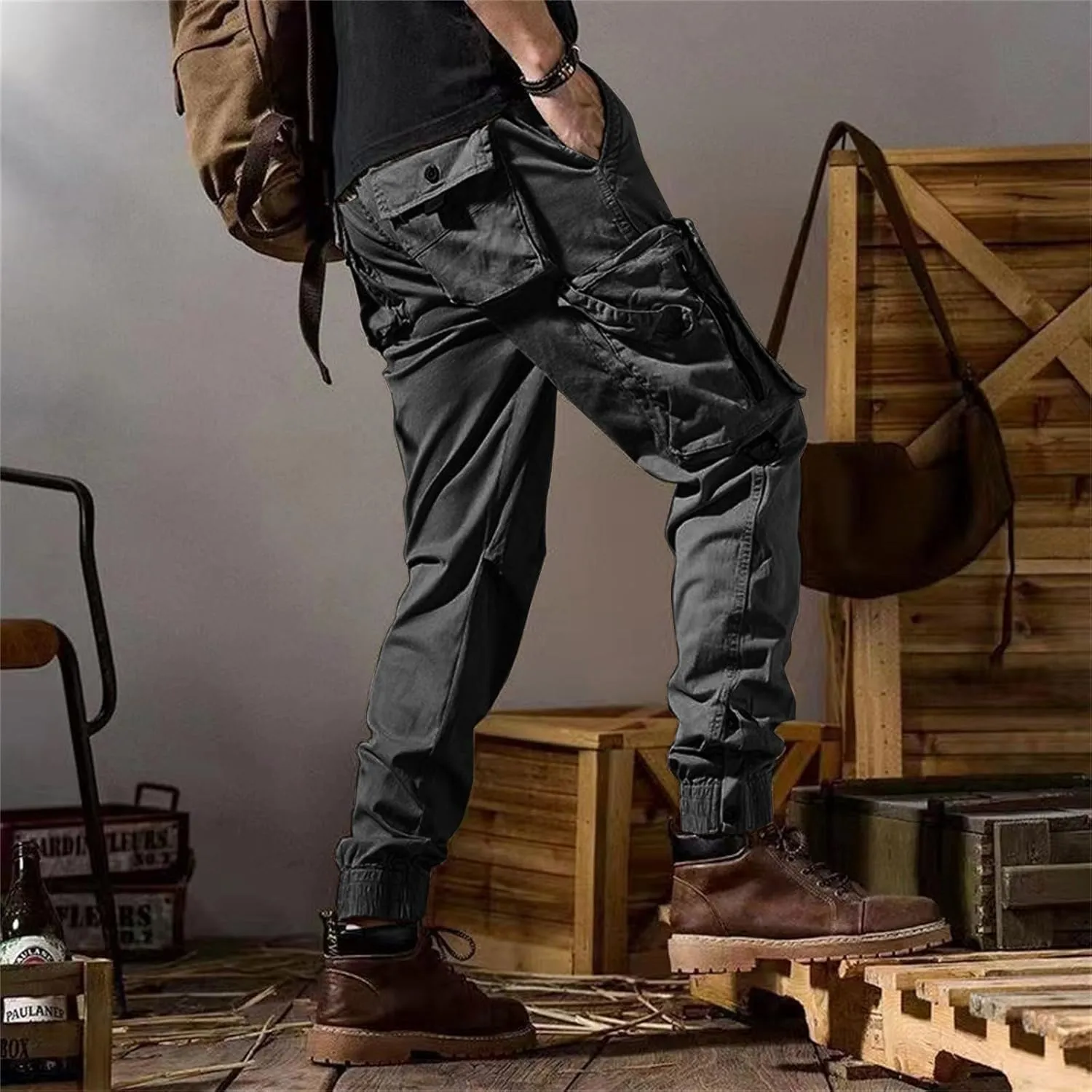 Men's 2025 Work Pants Straight Outdoor Tactical Casual Pants Drawstring Trousers