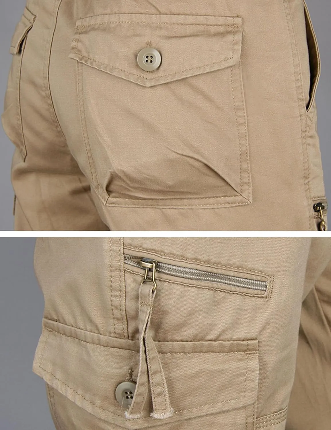 Men's Casual Elastic Waist Multi-Pockets Cargo Work Pants Trousers