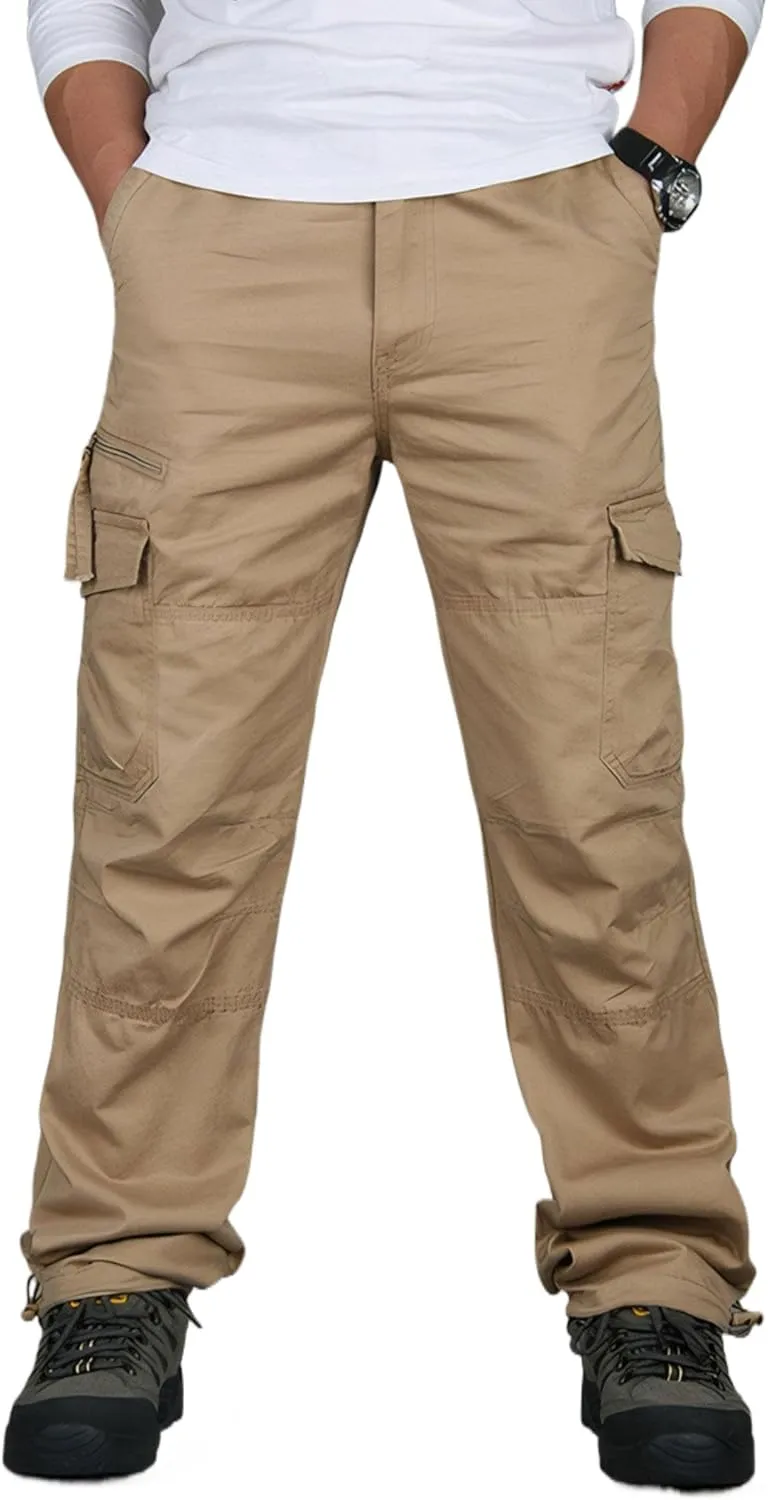 Men's Casual Elastic Waist Multi-Pockets Cargo Work Pants Trousers