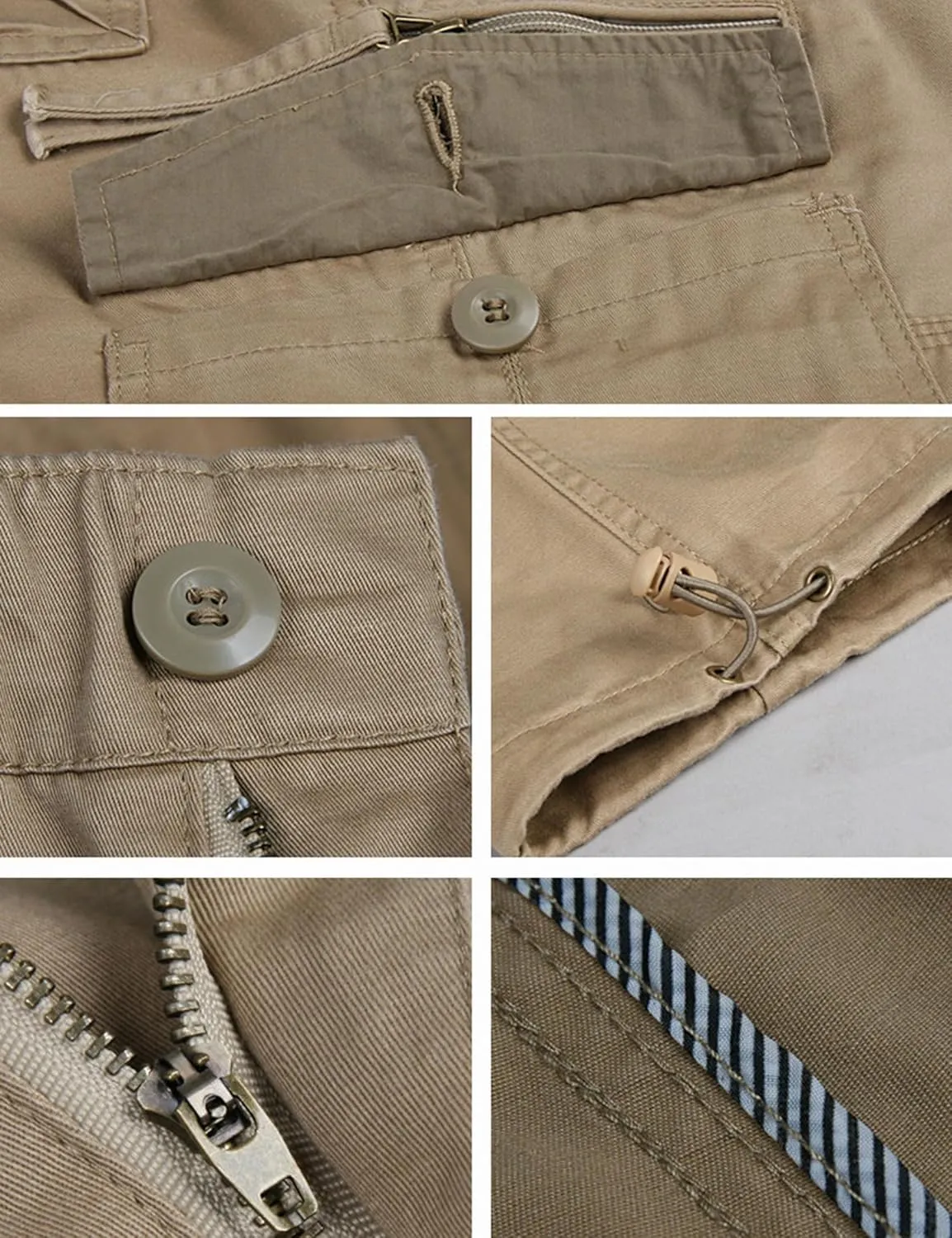 Men's Casual Elastic Waist Multi-Pockets Cargo Work Pants Trousers