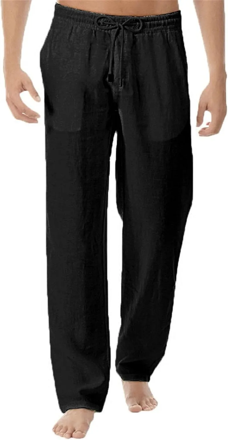 Men's Casual Elastic Waist Pants Lightweight Linen Lounge Trousers Classic Jogger Yoga Loose Chinos