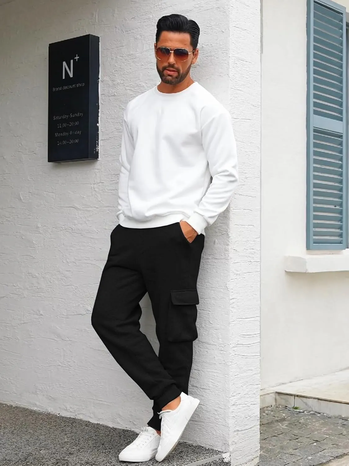 Mens Fleece Cargo Sweatpants Heavyweight Elastic Waist Pants with Pockets Baggy Drawstring Jogger Pants