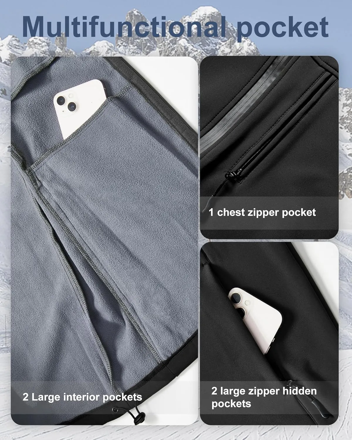 Men's Golf Vest Windproof Softshell Vest Running Outerwear Fleece Lined Sleeveless Jacket for Hiking Travel