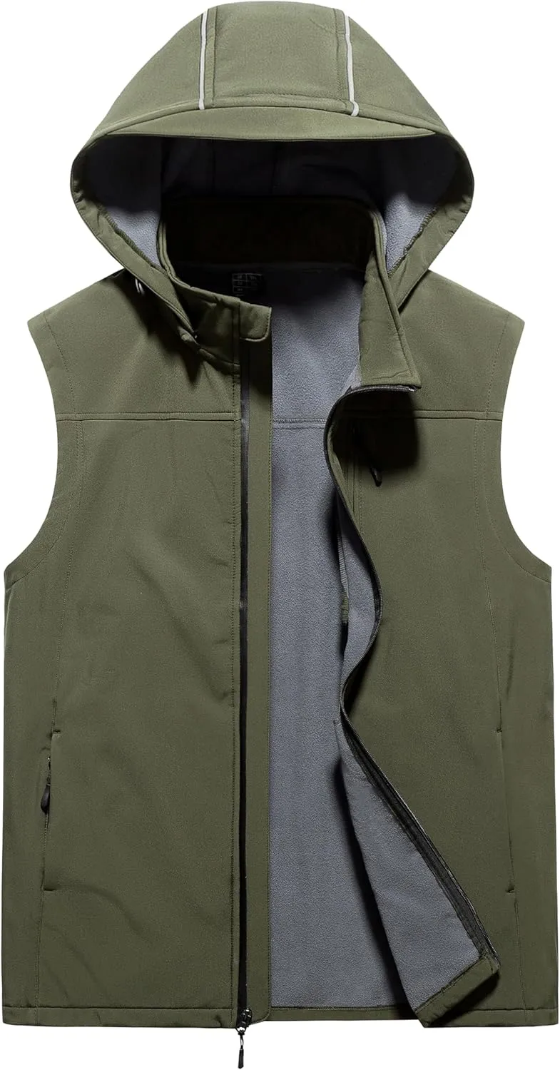 Men's Golf Vest Windproof Softshell Vest Running Outerwear Fleece Lined Sleeveless Jacket for Hiking Travel