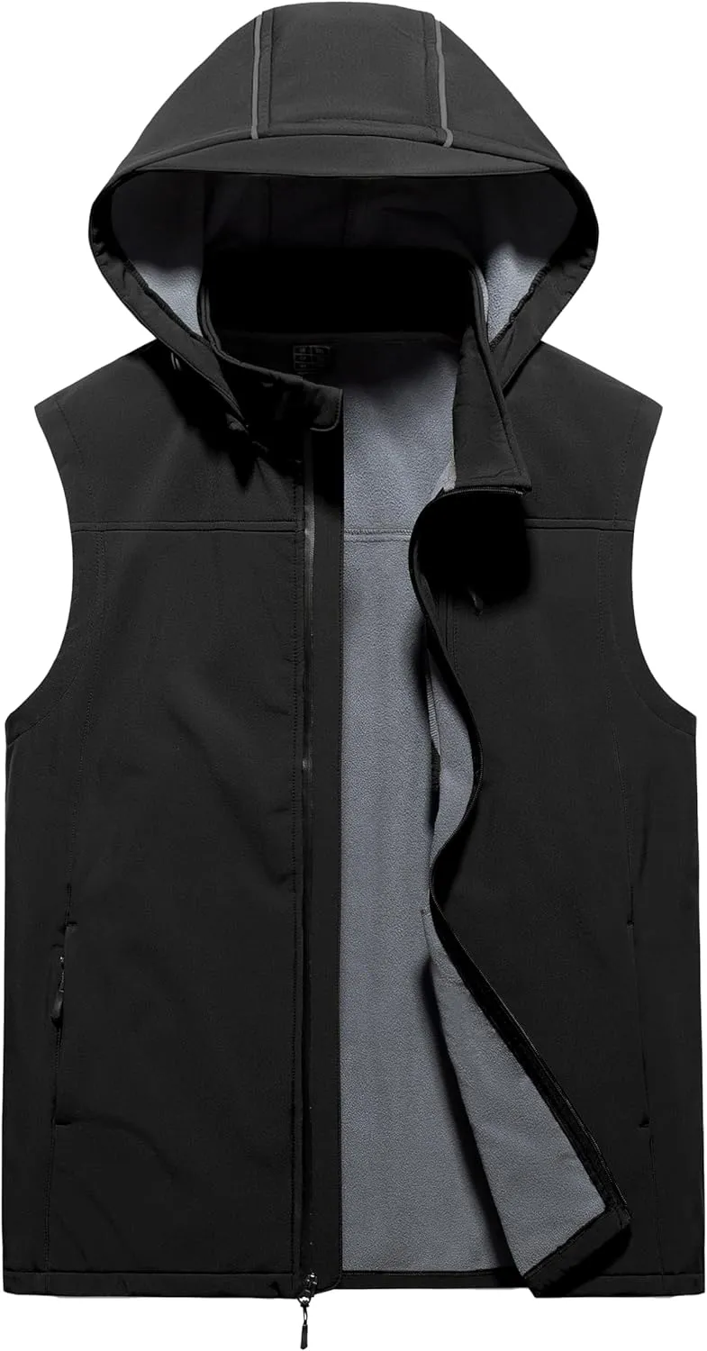 Men's Golf Vest Windproof Softshell Vest Running Outerwear Fleece Lined Sleeveless Jacket for Hiking Travel