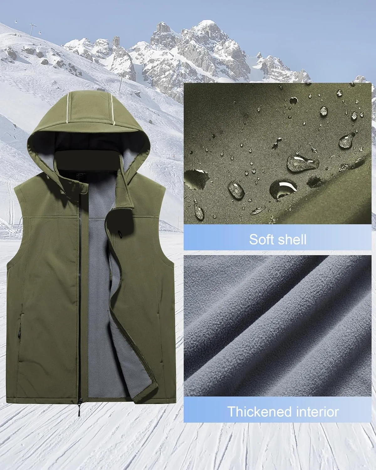 Men's Golf Vest Windproof Softshell Vest Running Outerwear Fleece Lined Sleeveless Jacket for Hiking Travel