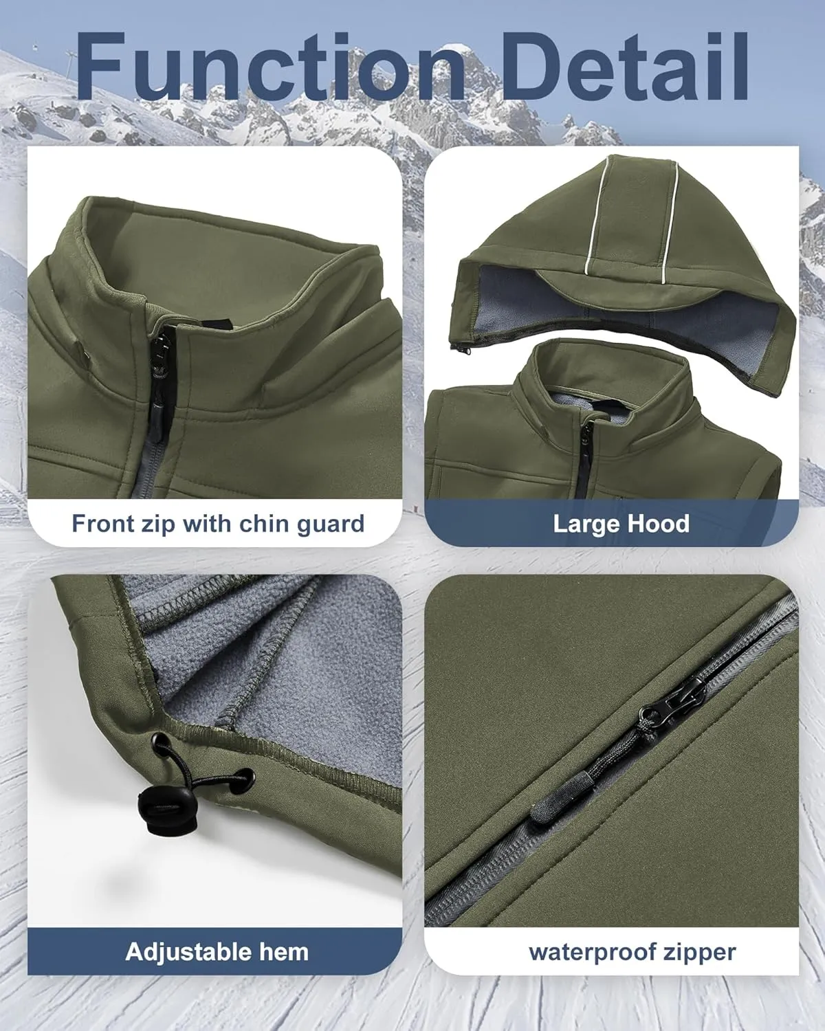 Men's Golf Vest Windproof Softshell Vest Running Outerwear Fleece Lined Sleeveless Jacket for Hiking Travel