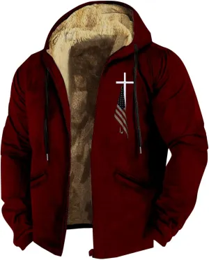 Mens Jacket Winter Color Men's Plush Jacket Collar Solid Long Hooded Men's Windbreaker Single Breasted Winter Coat