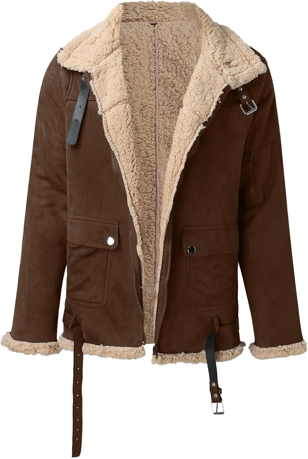 Mens Jackets Simple Winter Coat Lapel Collar Long Sleeve Padded Leather Jacket Vintage Thicken Coat Sheepskin Jacket