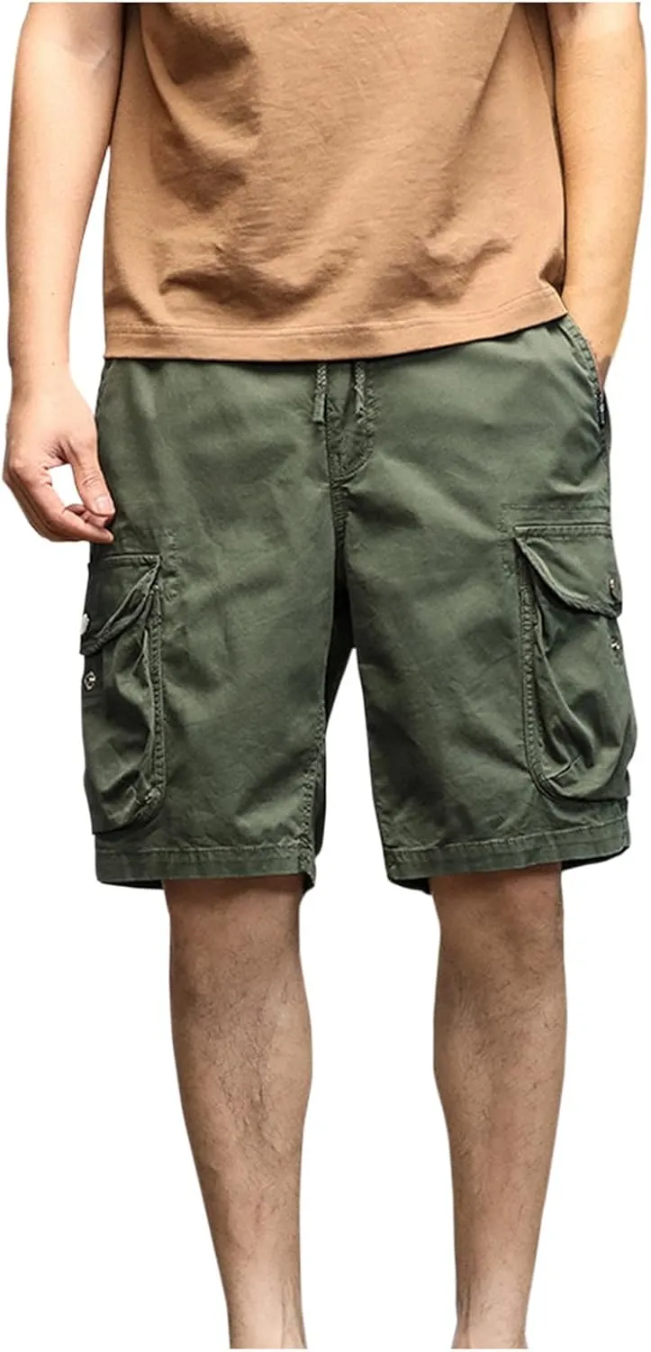 Men's Pants Cotton Beach Pants Drawstring Elastic Waist Shorts with Pockets Casual Baggy Classic Fit Lounge Shorts