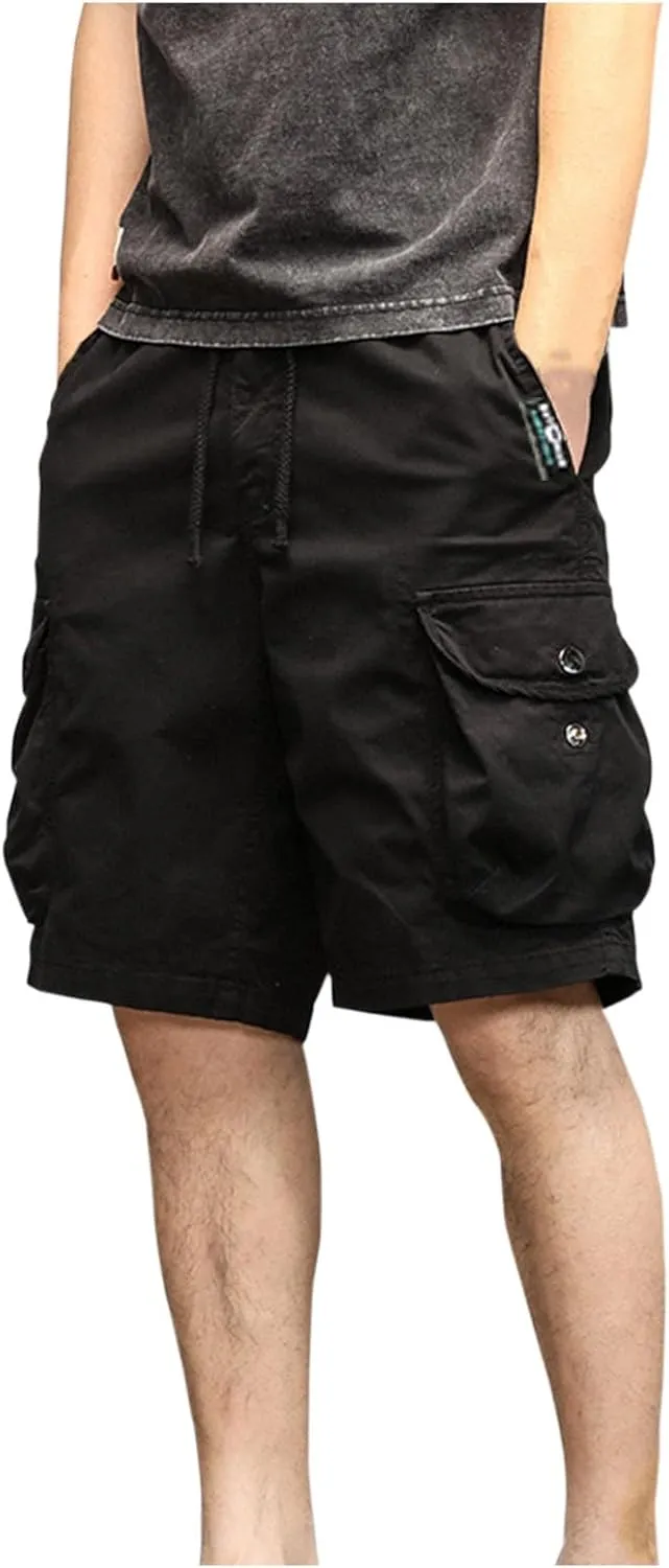 Men's Pants Cotton Beach Pants Drawstring Elastic Waist Shorts with Pockets Casual Baggy Classic Fit Lounge Shorts