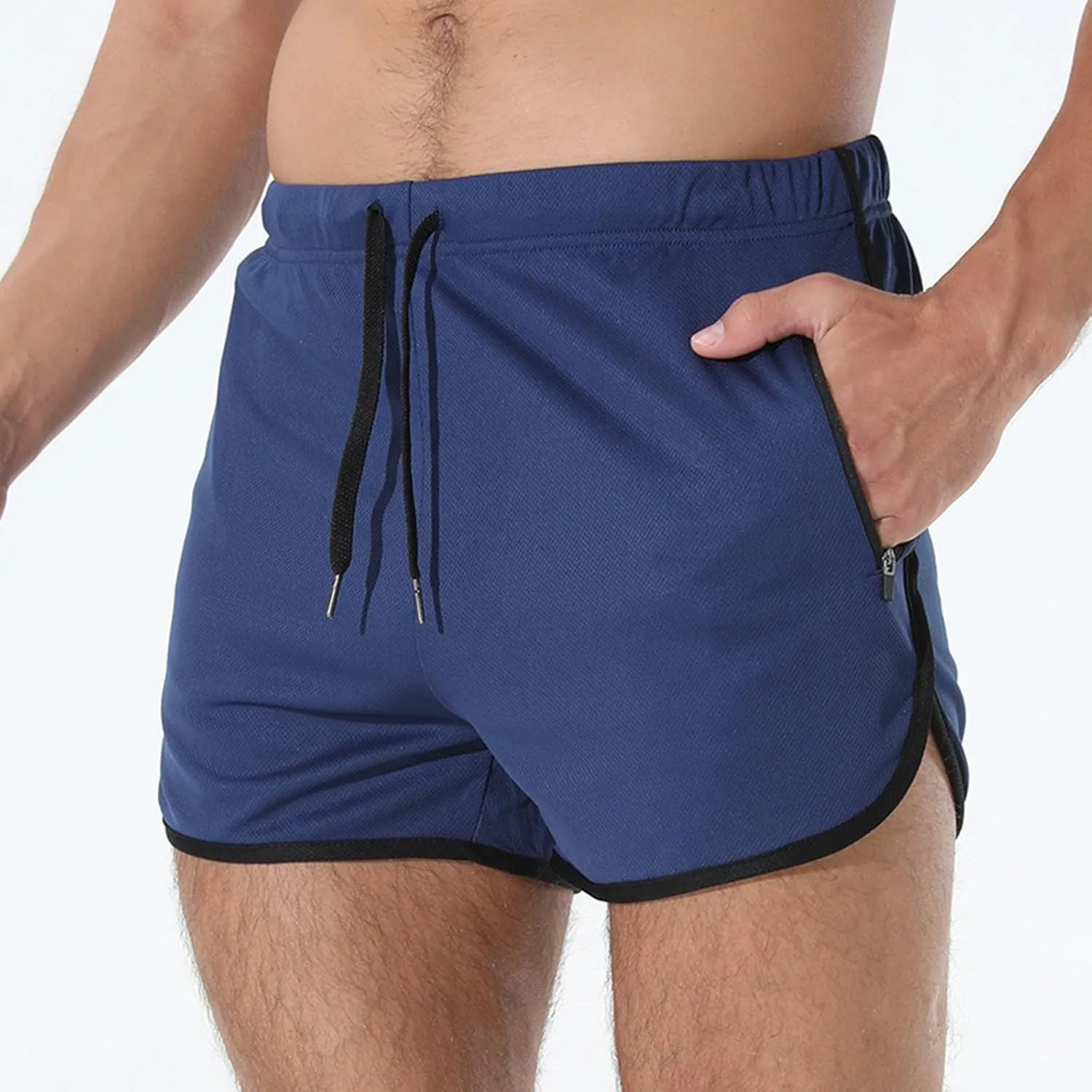 Men's Running Shorts Summer Baggy Sports Mesh 3 Inch Quick Dry Pant Gym Athletic Jogging Shorts with Zipper Pockets