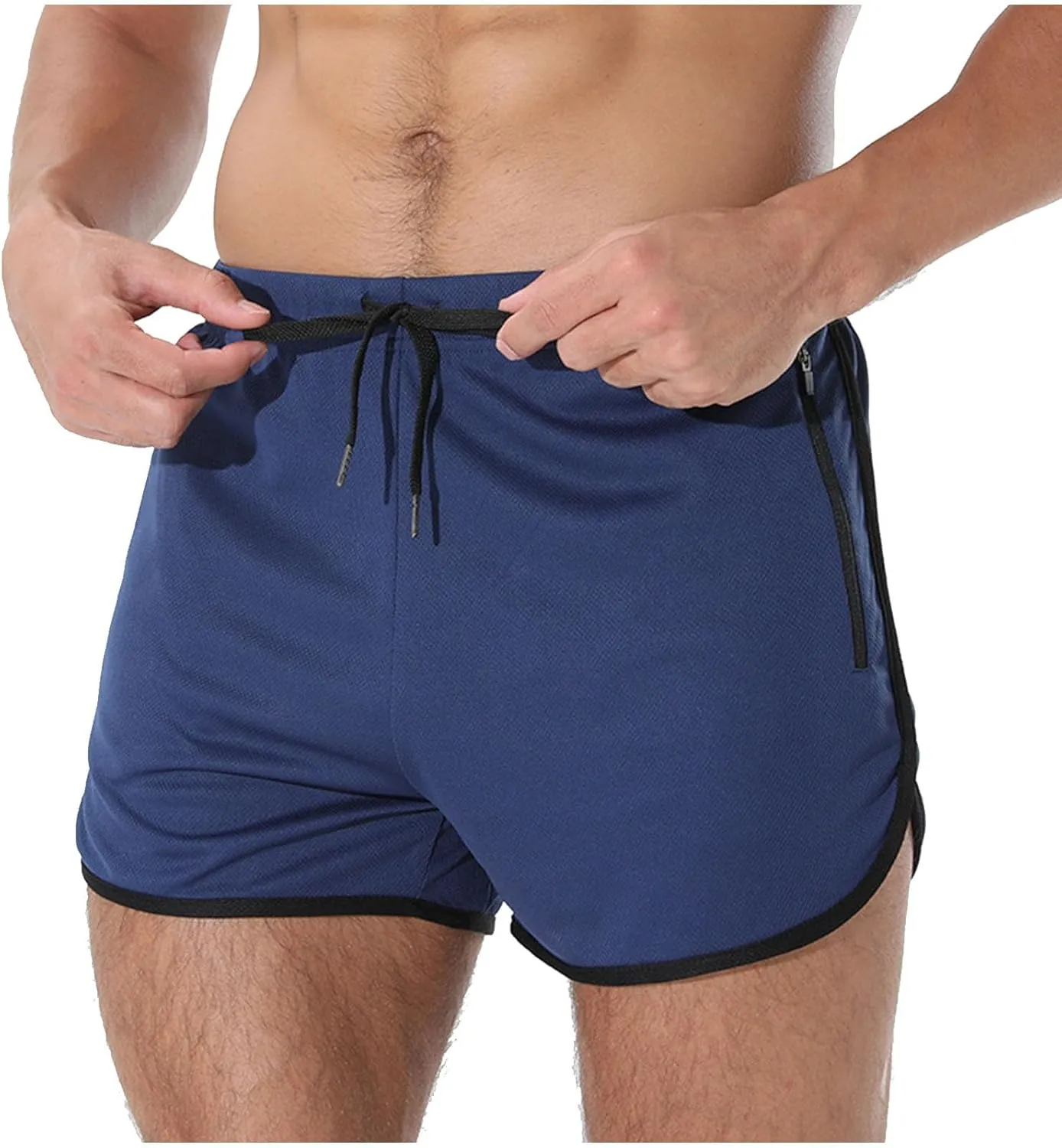 Men's Running Shorts Summer Baggy Sports Mesh 3 Inch Quick Dry Pant Gym Athletic Jogging Shorts with Zipper Pockets
