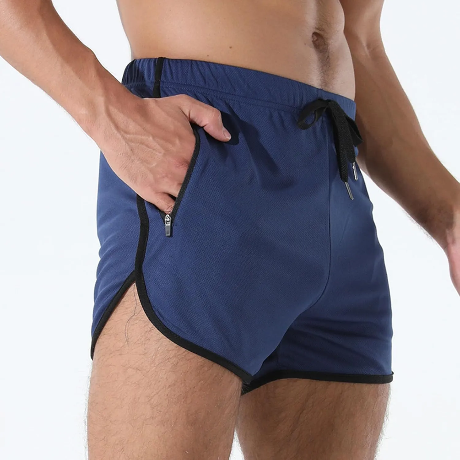 Men's Running Shorts Summer Baggy Sports Mesh 3 Inch Quick Dry Pant Gym Athletic Jogging Shorts with Zipper Pockets