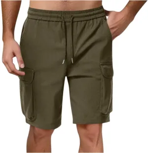 Mens Shorts Summer Casual Beach Pants Drawstring Elastic Waist Trousers with Pockets Comfy Hawaii Shorts for Men