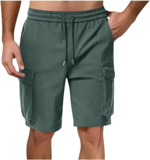 Mens Shorts Summer Casual Beach Pants Drawstring Elastic Waist Trousers with Pockets Comfy Hawaii Shorts for Men