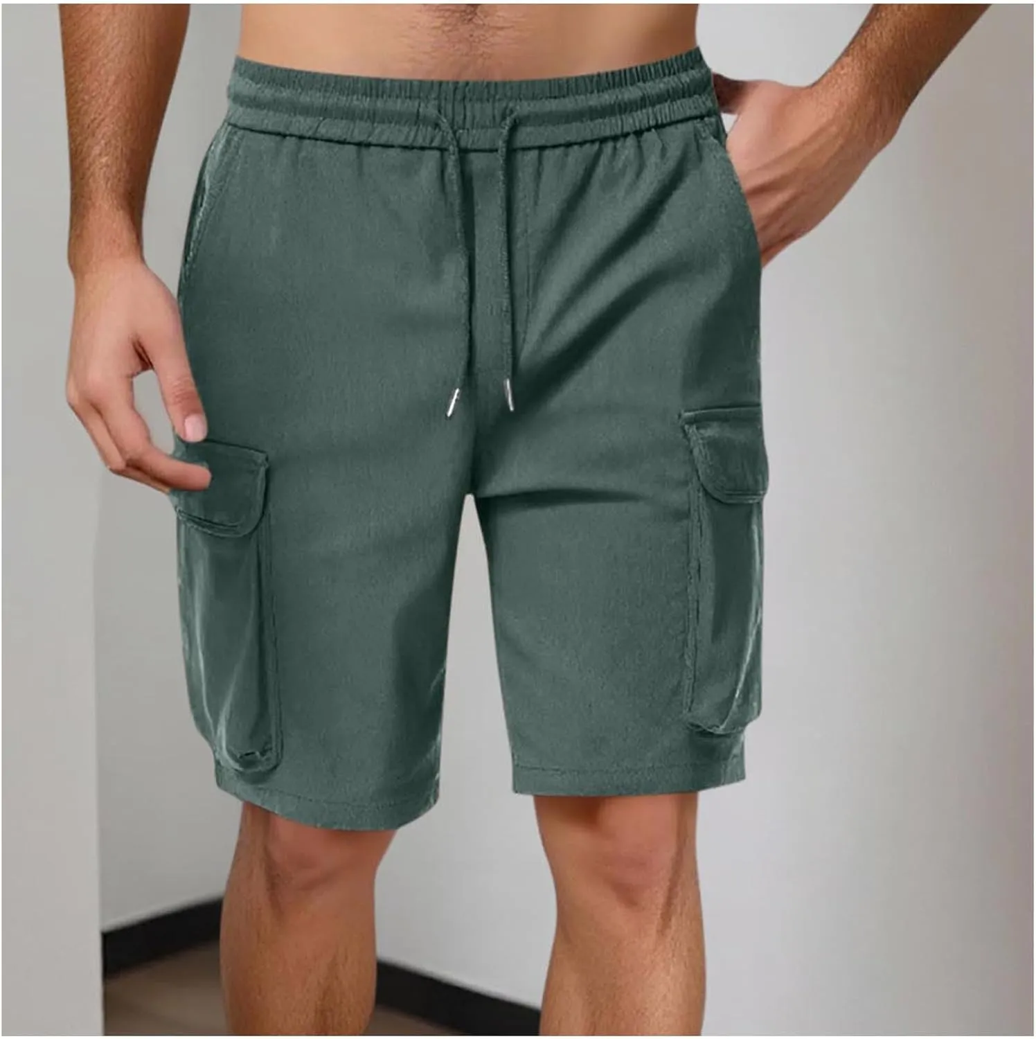Mens Shorts Summer Casual Beach Pants Drawstring Elastic Waist Trousers with Pockets Comfy Hawaii Shorts for Men