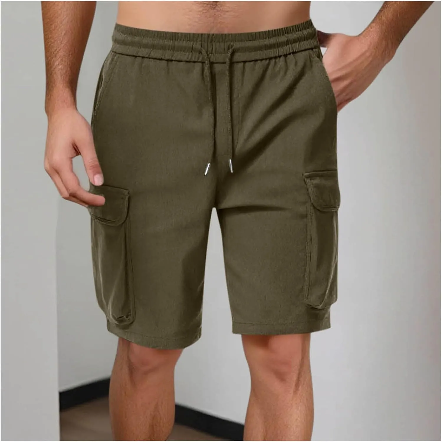 Mens Shorts Summer Casual Beach Pants Drawstring Elastic Waist Trousers with Pockets Comfy Hawaii Shorts for Men