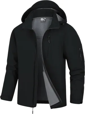 Men's Soft Shell Jacket Waterproof Military Tactical Coat Winter Fleece Lined Rain Jacket with Detachable Hood