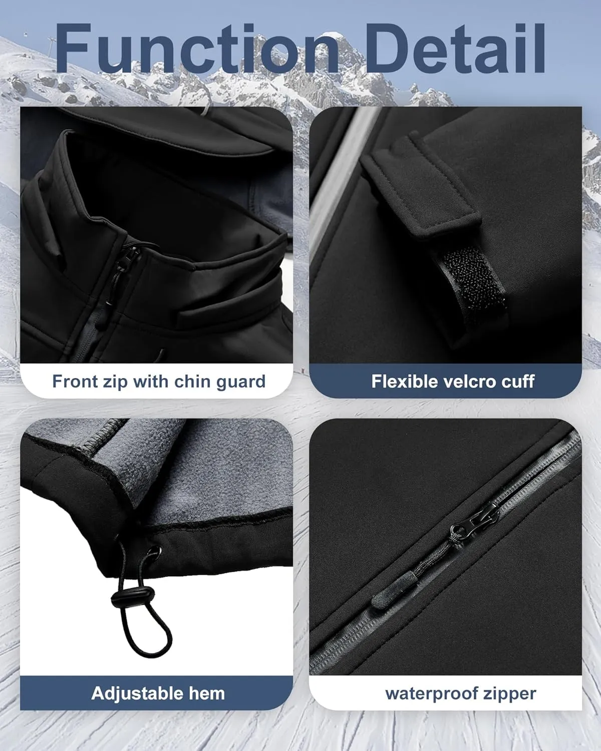 Men's Soft Shell Jacket Waterproof Military Tactical Coat Winter Fleece Lined Rain Jacket with Detachable Hood