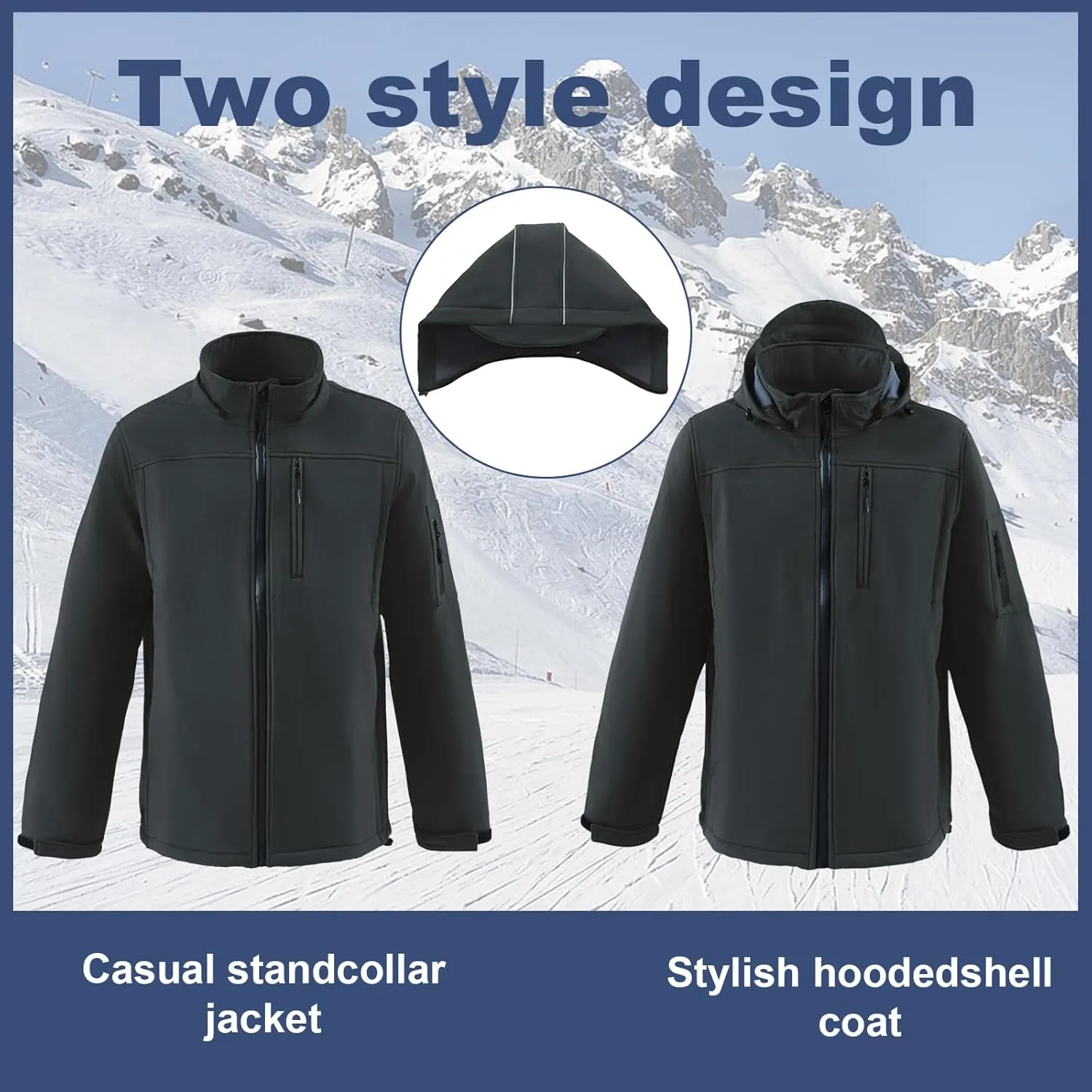 Men's Soft Shell Jacket Waterproof Military Tactical Coat Winter Fleece Lined Rain Jacket with Detachable Hood
