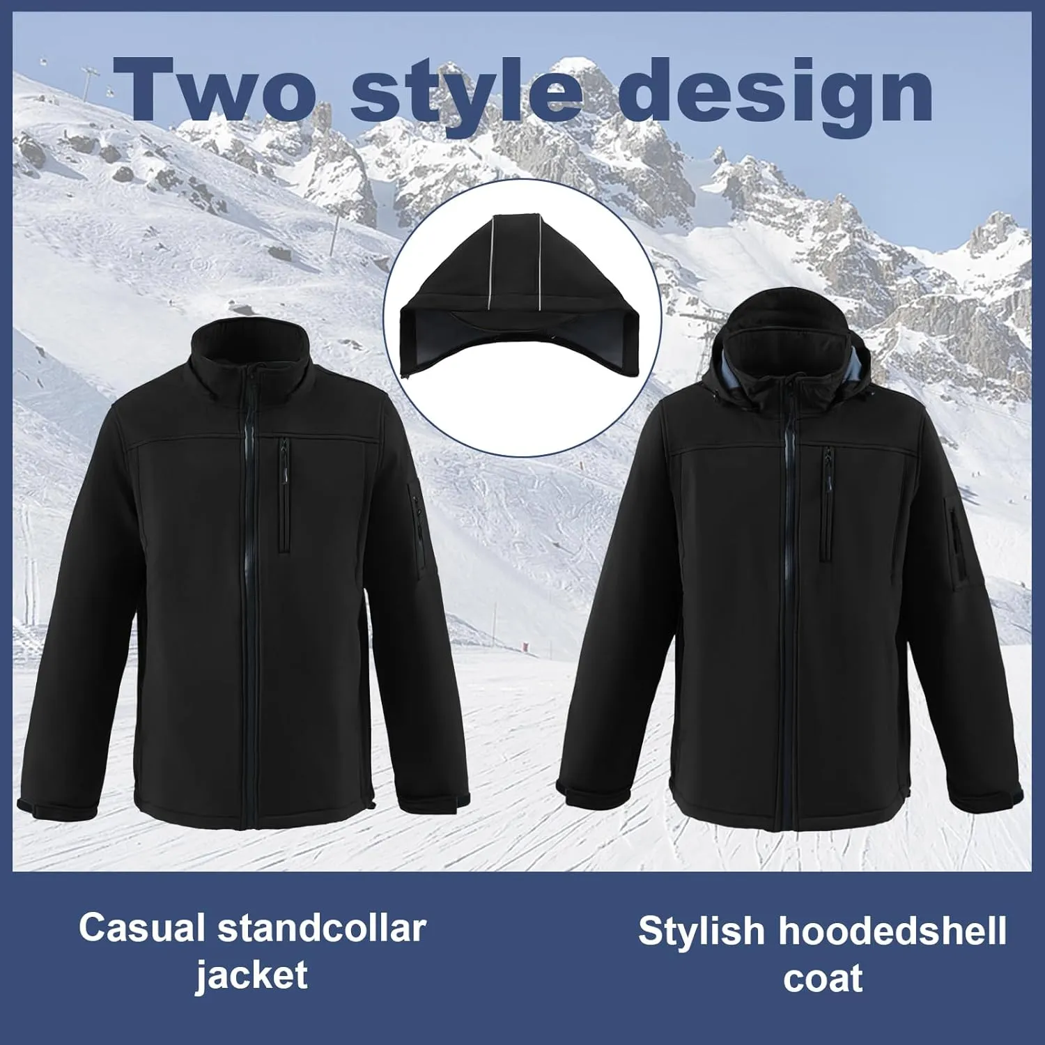 Men's Soft Shell Jacket Waterproof Military Tactical Coat Winter Fleece Lined Rain Jacket with Detachable Hood