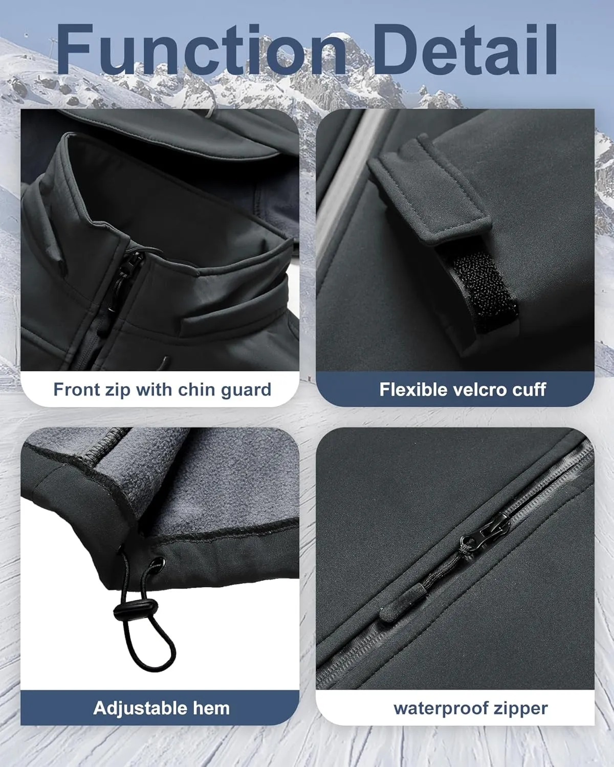 Men's Soft Shell Jacket Waterproof Military Tactical Coat Winter Fleece Lined Rain Jacket with Detachable Hood