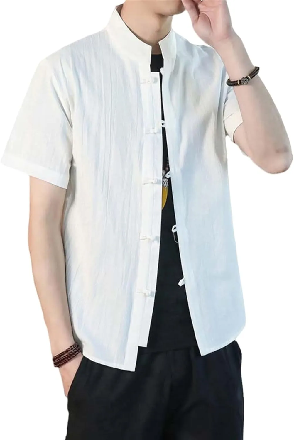 Men's Summer Half Sleeve Shirt Cotton Linen Casual Traditional Chinese Style Shirt