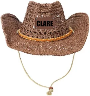 Men's Women's Western Straw Cowboy Hat,Cowgirl Hat with Two Decorative Bands,Shapeable Brim Woven Sun Hat