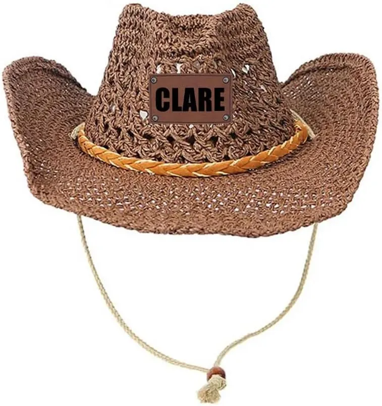 Men's Women's Western Straw Cowboy Hat,Cowgirl Hat with Two Decorative Bands,Shapeable Brim Woven Sun Hat