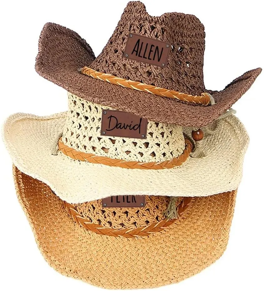 Men's Women's Western Straw Cowboy Hat,Cowgirl Hat with Two Decorative Bands,Shapeable Brim Woven Sun Hat