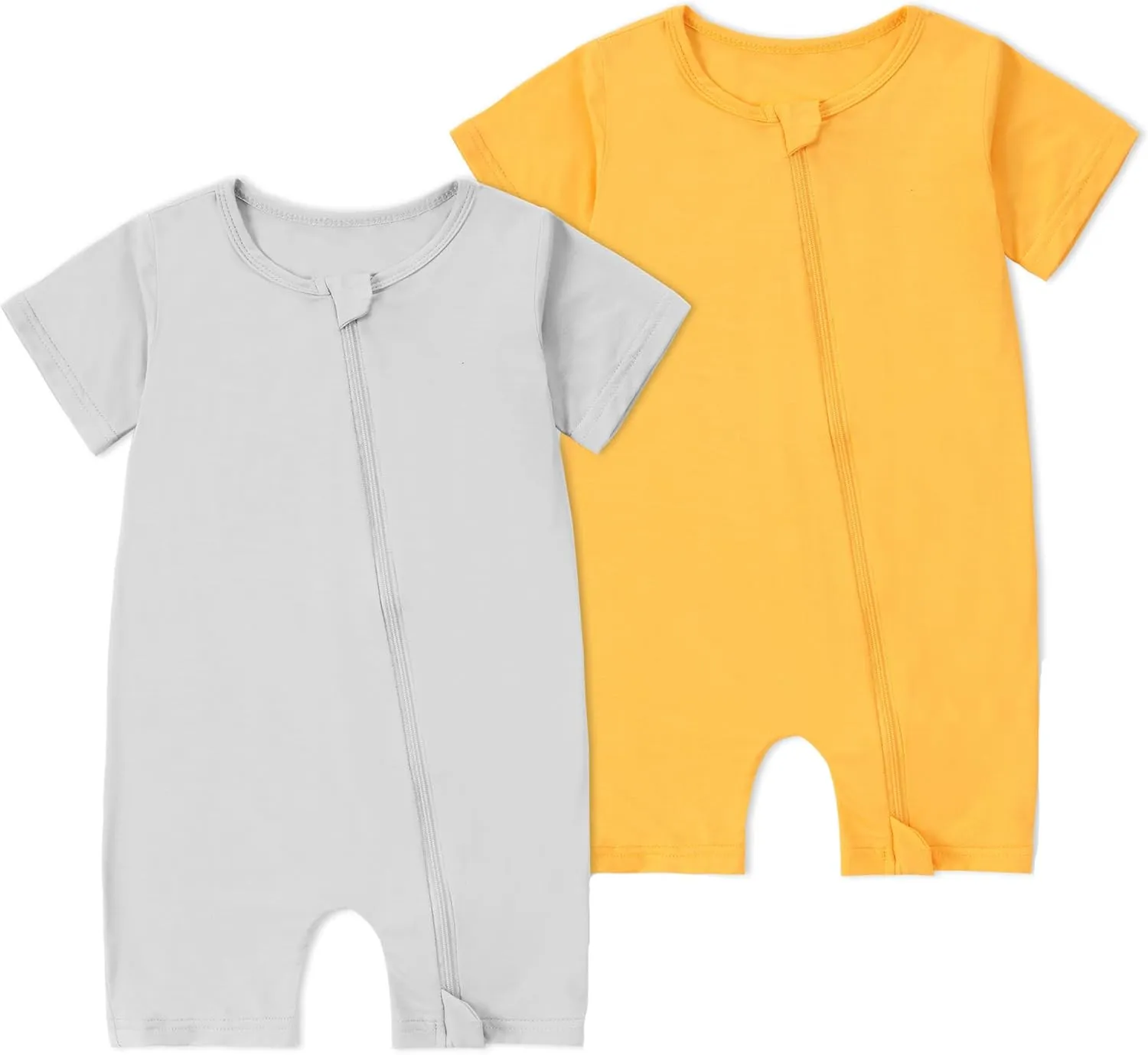 MICHLEY Baby Bamboo Viscose Short Sleeve Summer Romper 2 Pack, Unisex Newborn Zipper Bodysuit Toddler Clothes 0-24M