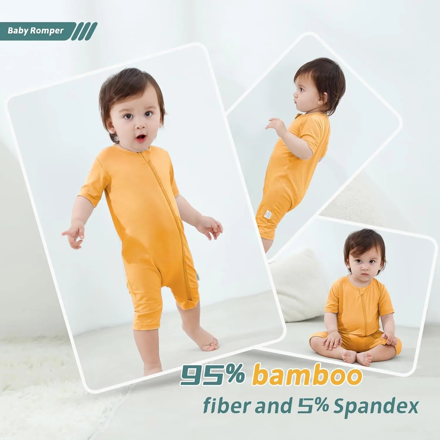 MICHLEY Baby Bamboo Viscose Short Sleeve Summer Romper 2 Pack, Unisex Newborn Zipper Bodysuit Toddler Clothes 0-24M