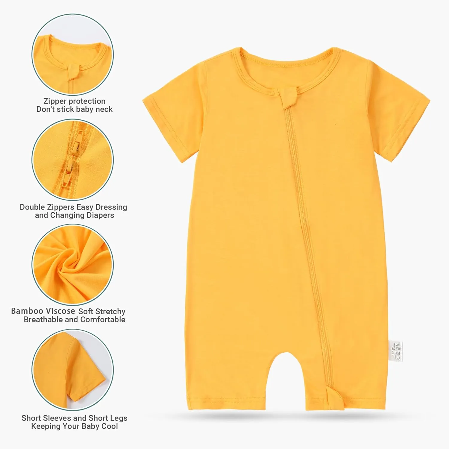 MICHLEY Baby Bamboo Viscose Short Sleeve Summer Romper 2 Pack, Unisex Newborn Zipper Bodysuit Toddler Clothes 0-24M