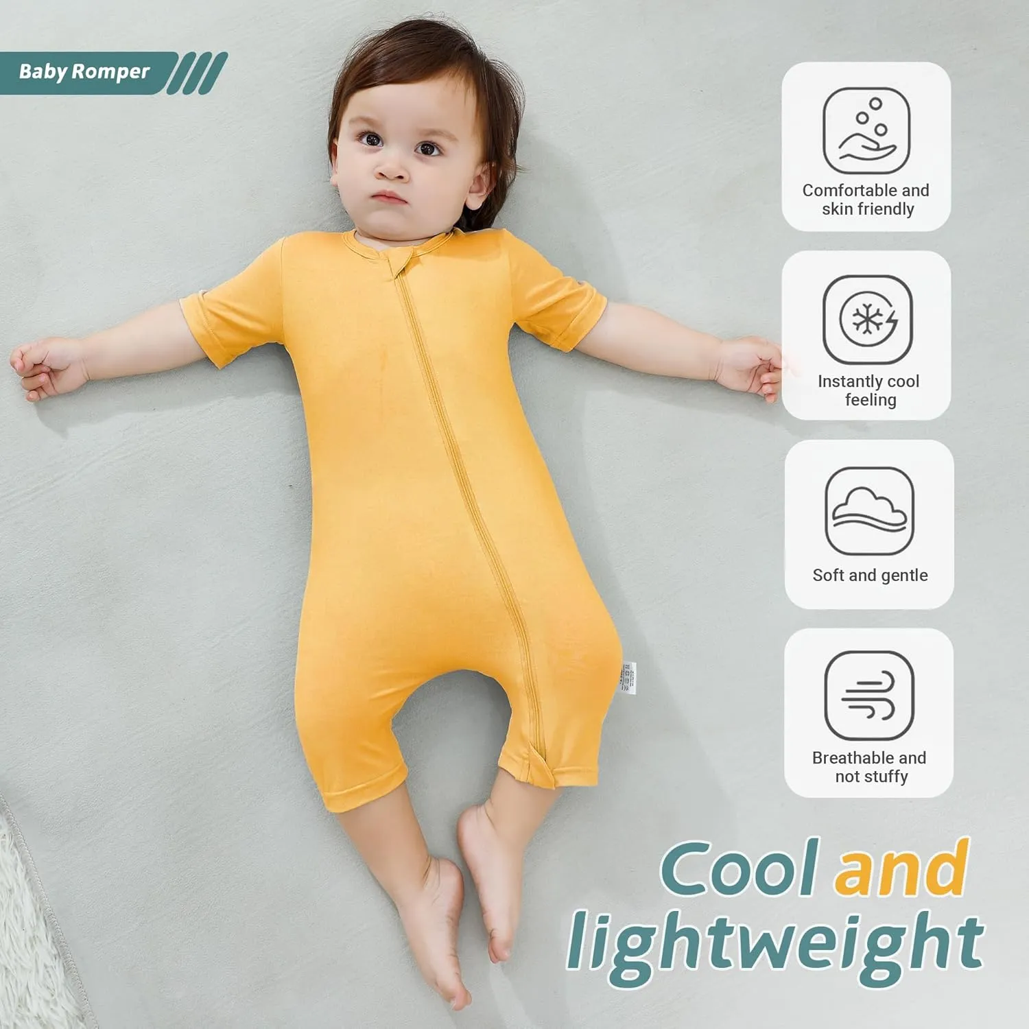 MICHLEY Baby Bamboo Viscose Short Sleeve Summer Romper 2 Pack, Unisex Newborn Zipper Bodysuit Toddler Clothes 0-24M