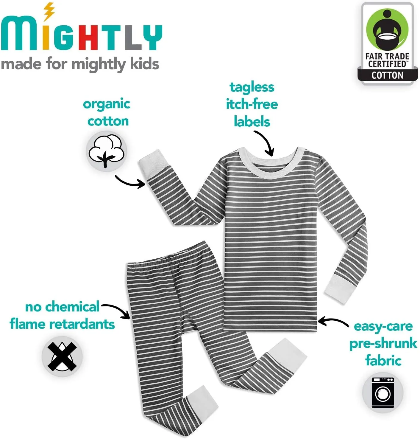 Mightly Boys and Girls' Pajamas | 100% Organic Cotton Soft, Elastic and Comfortable Footless Pajama Set for Toddlers & Kids