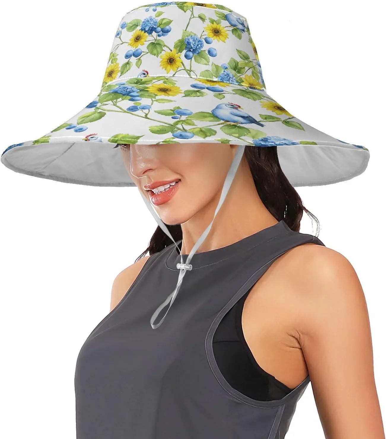 MNSRUU Wide Brim Hats for Women Flower Chicken Blue Sun Hat Packable Sun Visors