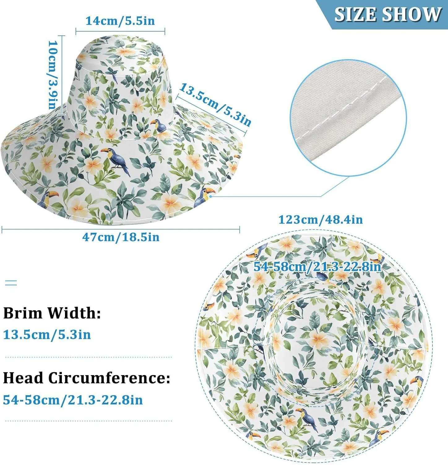 MNSRUU Wide Brim Hats for Women Flower Chicken Blue Sun Hat Packable Sun Visors