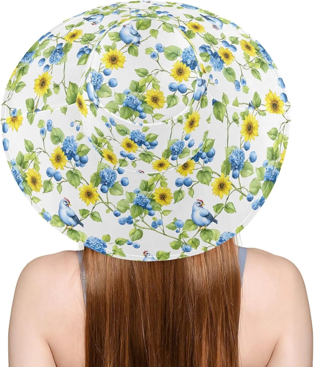 MNSRUU Wide Brim Hats for Women Flower Chicken Blue Sun Hat Packable Sun Visors