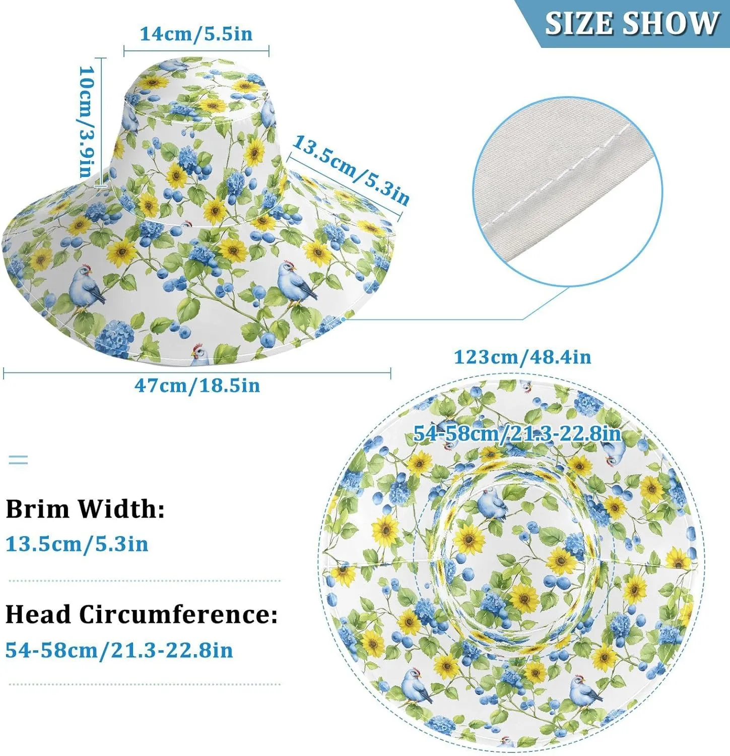 MNSRUU Wide Brim Hats for Women Flower Chicken Blue Sun Hat Packable Sun Visors