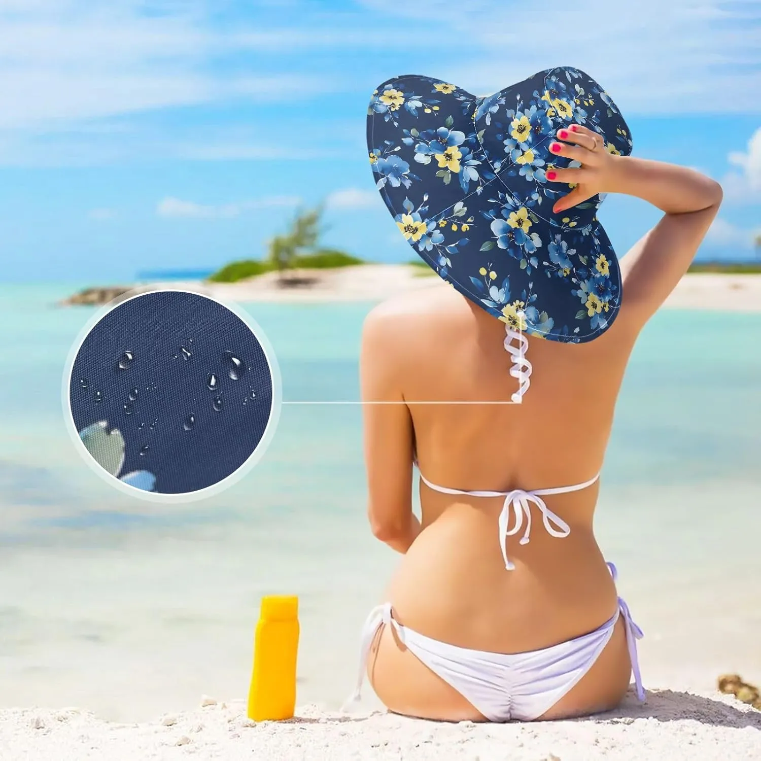MNSRUU Wide Brim Hats for Women Flower Chicken Blue Sun Hat Packable Sun Visors