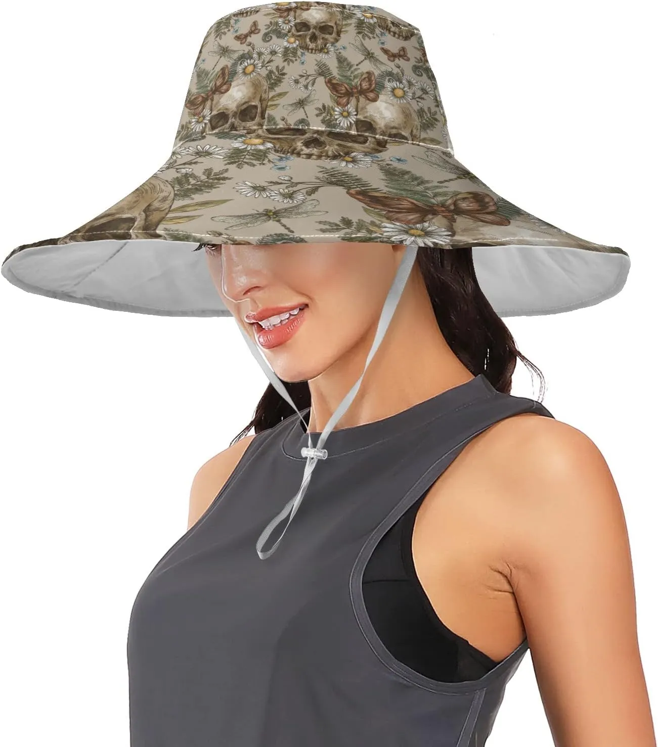 MNSRUU Wide Brim Hats Skull Sun Hat Packable Sun Visors Floppy Summer Beach Hat for UV Protection