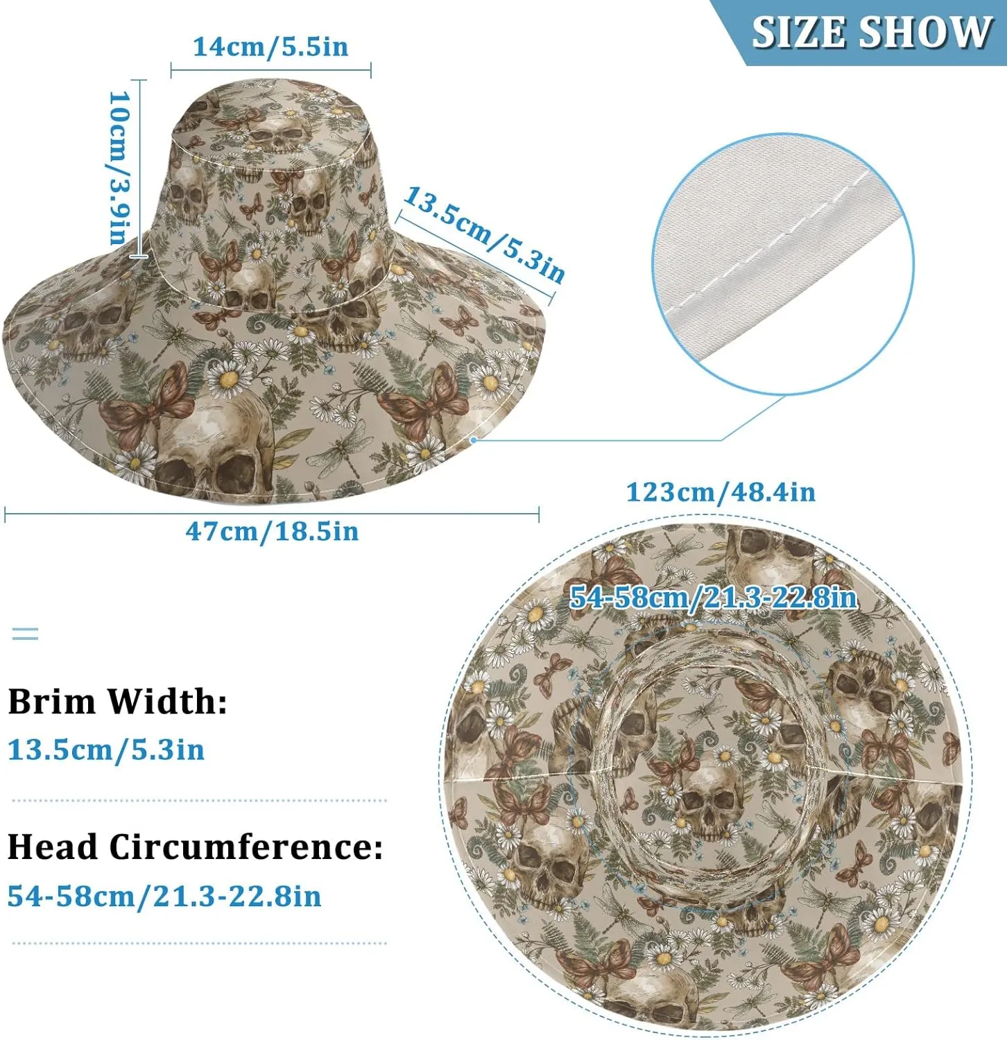 MNSRUU Wide Brim Hats Skull Sun Hat Packable Sun Visors Floppy Summer Beach Hat for UV Protection